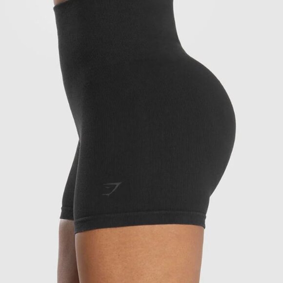 BNWT GYMSHARK Ribbed Cotton Seamless Shorts BLACK SZ S SOLD OUT - Picture 2 of 15
